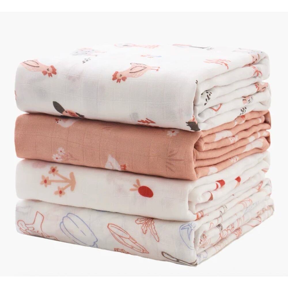 Momcozy Best Wishes Softness Swaddle Blankets - 4 Pack Floral Chicken Garden